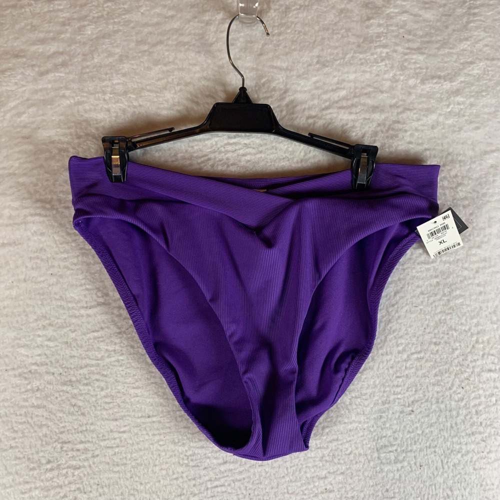 Bar III Women's Purple Micro Rib V-Waist Bikini Swimsuit Bottom Size XL NWT 9993